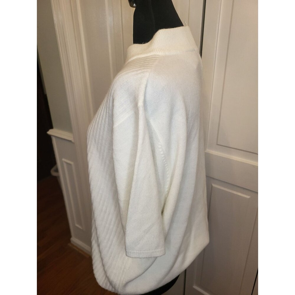 Vintage 90s Ivory Mock Neck Cable Knit Sweater XL Old Money Classic Preppy - Picture 4 of 8
